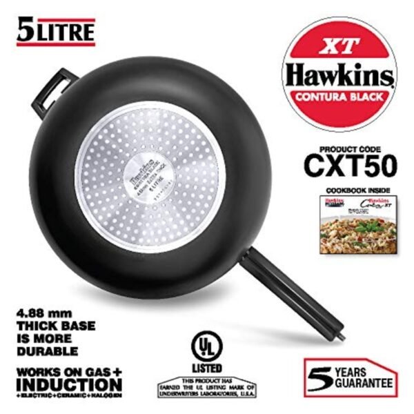 Hawkins CXT50 Contura Hard Anodized Induction Compatible Extra Thick Base Pressure Cooker, Black, 5L, 5 L - Image 3