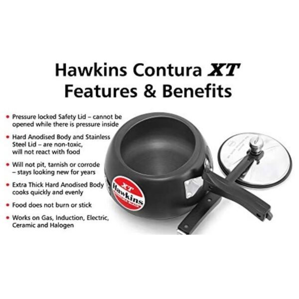 Hawkins CXT50 Contura Hard Anodized Induction Compatible Extra Thick Base Pressure Cooker, Black, 5L, 5 L - Image 4