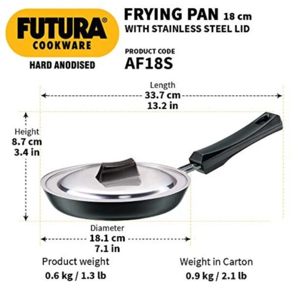 Futura Hard Anodised Frying Pan with Lid, 18cm - Image 2