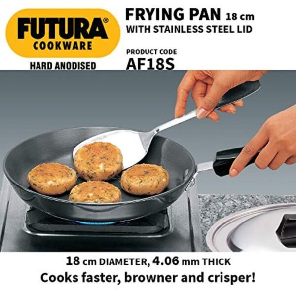 Futura Hard Anodised Frying Pan with Lid, 18cm - Image 4