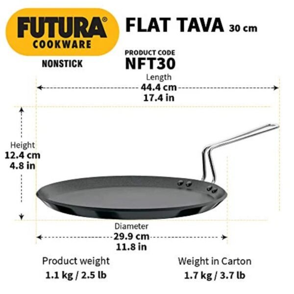 Futura Non-Stick Flat Tava Griddle, 30 cm, Black - Image 2