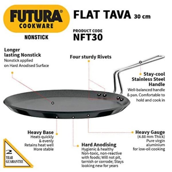 Futura Non-Stick Flat Tava Griddle, 30 cm, Black - Image 3