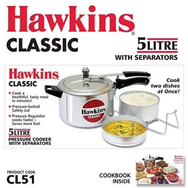 HAWKINS CL51 Pressure Cooker, 5 L WITH SEPERATOR, Silver - Image 3