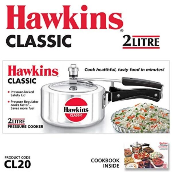 HAWKINS Classic CL20 2-Liter New Improved Aluminum Pressure Cooker, Small, Silver - Image 3