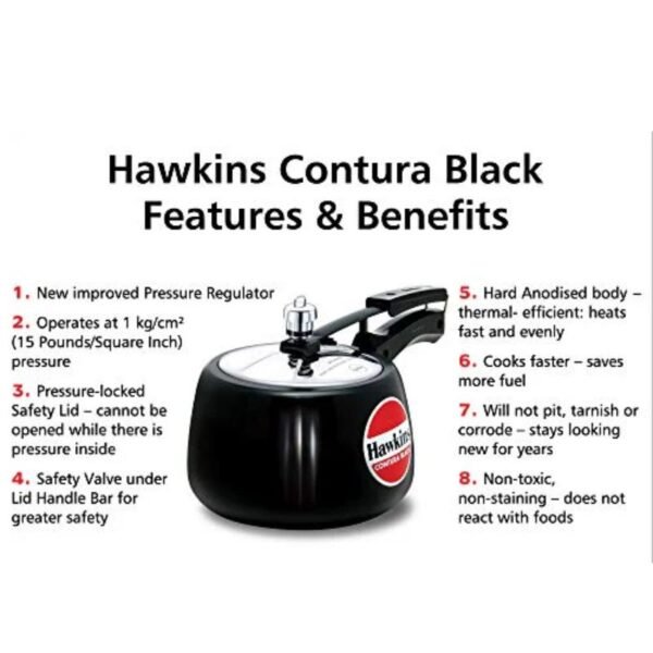 Hawkins CB30 Hard Anodised Pressure Cooker, 3-Liter, Contura Black - Image 3