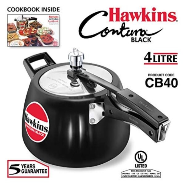 Hawkins CB40 Hard Anodised Pressure Cooker, 4-Liter, Contura Black - Image 3