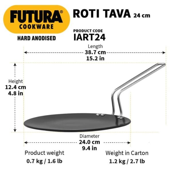 Hawkins Futura 24 cm Roti Tava, Hard Anodised Tawa, Induction Tawa, Black (IART24) - Image 3