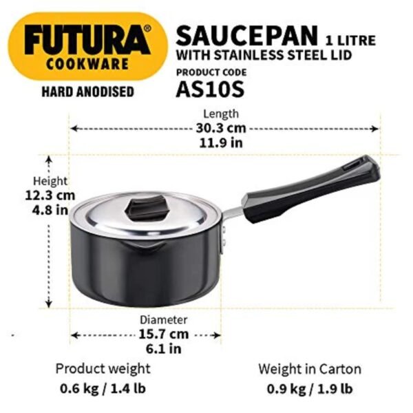 Hawkins HA Ezee-Pour Aluminium Saucepan With Lid - 1 ltr - Black - Image 2