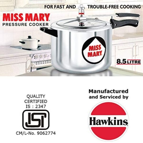 Hawkins Miss Mary Aluminium Pressure Cooker, 8.5 Litres - Image 4