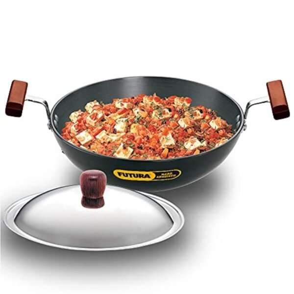 Hawkins/Futura Hard Anodised Deep Fry Pan Rounded Kadai with Stainless Steel Lid, 1.5-Liter