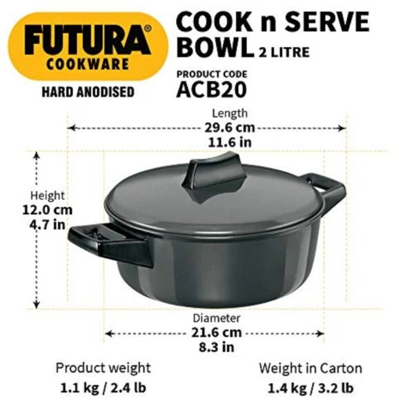Hawkins/Futura L62 Hard Anodised Cook and Serve Stewpot/Bowl, 2-Liter,Gray,Medium - Image 2