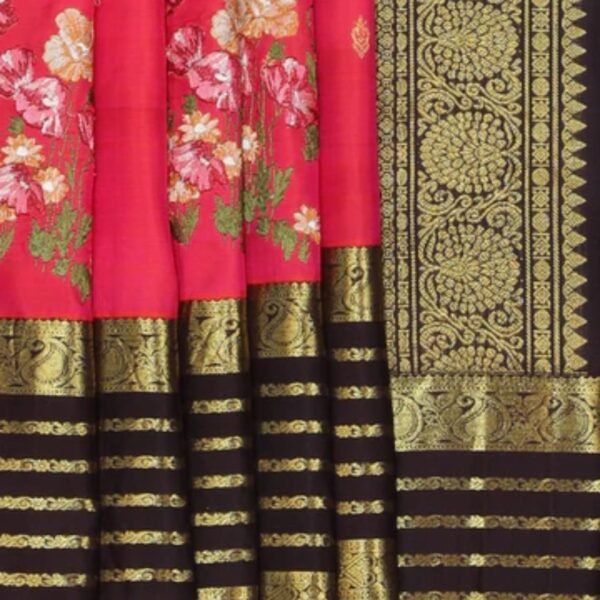 Kanchipattu Embroidery Pink Saree