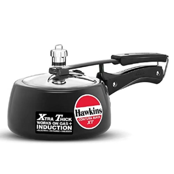 Hawkins 1.5 Litre Contura Black XT Pressure Cooker, Hard Anodised Inner Lid Cooker, Small Induction Cooker, Extra Thick Handi Cooker, Black (CXT15)