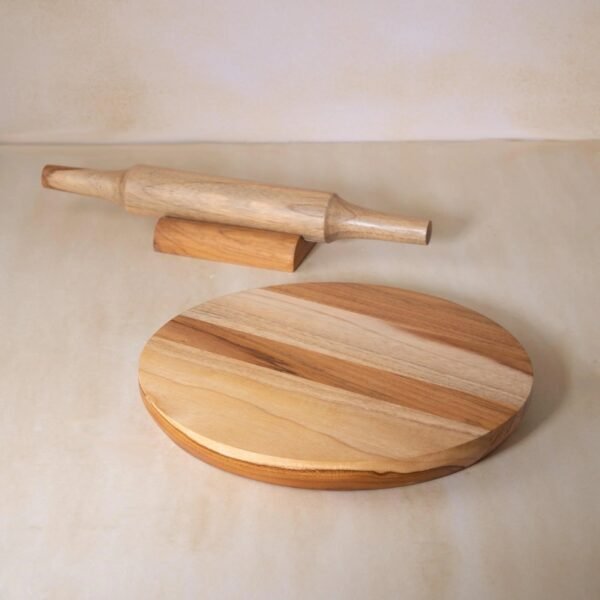 in teak wooden chakla belan with stand- large