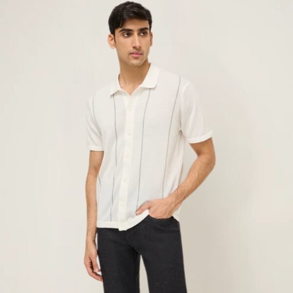 Ascot Off-White Striped Relaxed-Fit Cotton Shirt