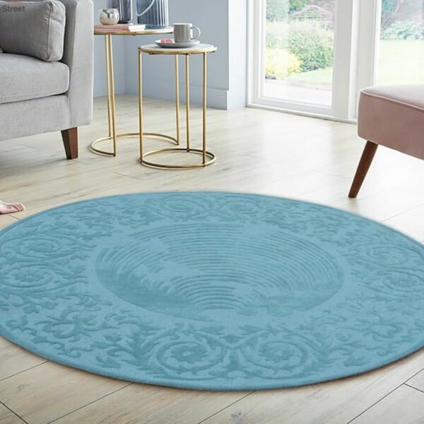 Blue Color Traditional Hand Tufted Round Wool Carpet(5 X 5 Feet) - Image 4