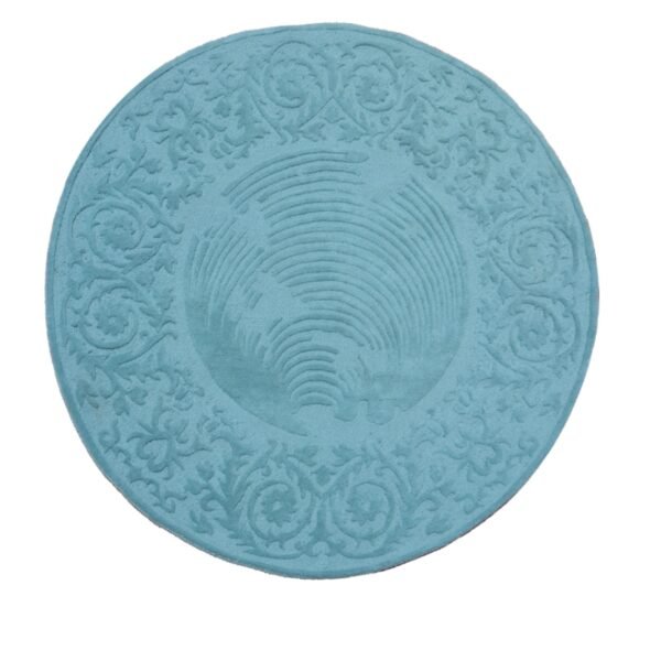 Blue Color Traditional Hand Tufted Round Wool Carpet(5 X 5 Feet)