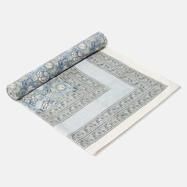 Blue Coromandel Cotton Hand Block Printed Single Bed Cover - Image 3