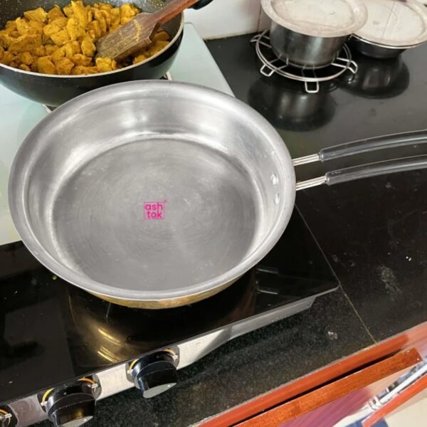 Brass Fry Pan, Brass Saucepan with khalai Silver Coating Inside.