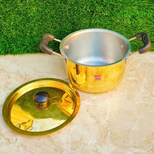Brass Khalai Dish With Handle and Lid, Brass Stew Pan with Handle, Brass Utensils, Brass Patila (Product Barcode: 71832) - Image 2