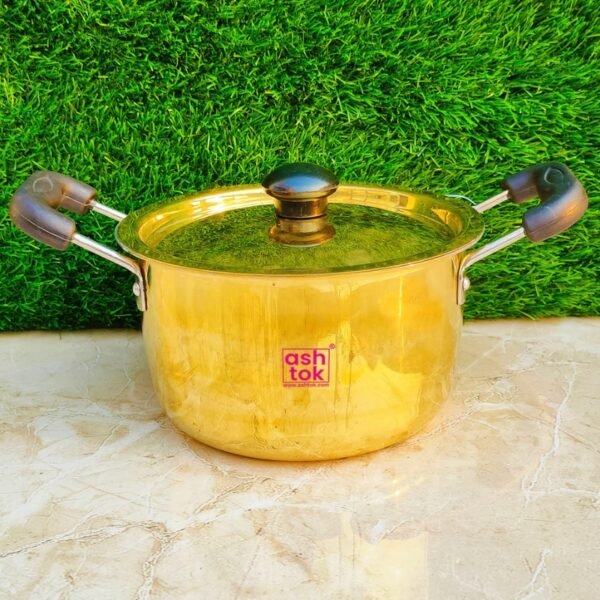 Brass Khalai Dish With Handle and Lid, Brass Stew Pan with Handle, Brass Utensils, Brass Patila (Product Barcode: 71832)