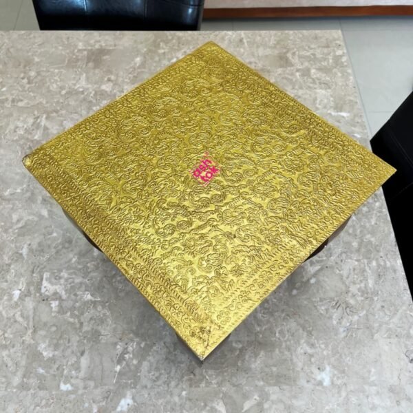 Brass Pooja Chowki, Brass Sheet Bajot For Puja, Brass Work Wooden Chowki. - Image 2
