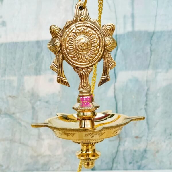 Brass Shanku Chakram Hanging Diya, Puja Diya, Sangu Symboled, Decorative Mandir Diya (Pack of 2 Diya's) Product Barcode: 82214 - Image 2