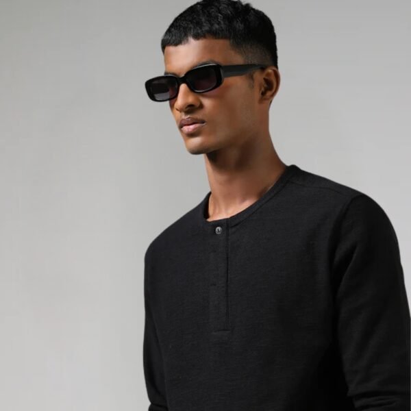 ETA Black Henley Neckline Slim-Fit T-Shirt - Image 2