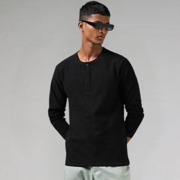 ETA Black Henley Neckline Slim-Fit T-Shirt
