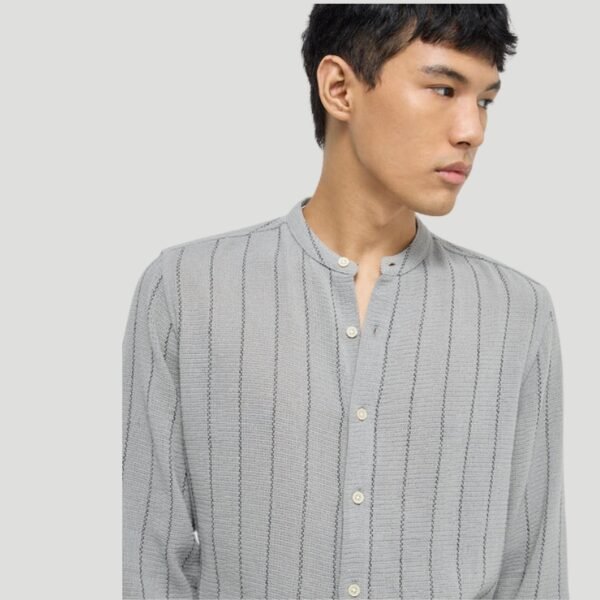 ETA Grey Knitted Resort-Fit Cotton Shirt - Image 2