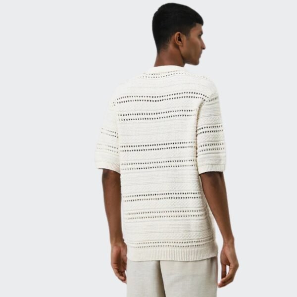 ETA Off-White Knit Textured Relaxed-Fit Polo T-Shirt - Image 3