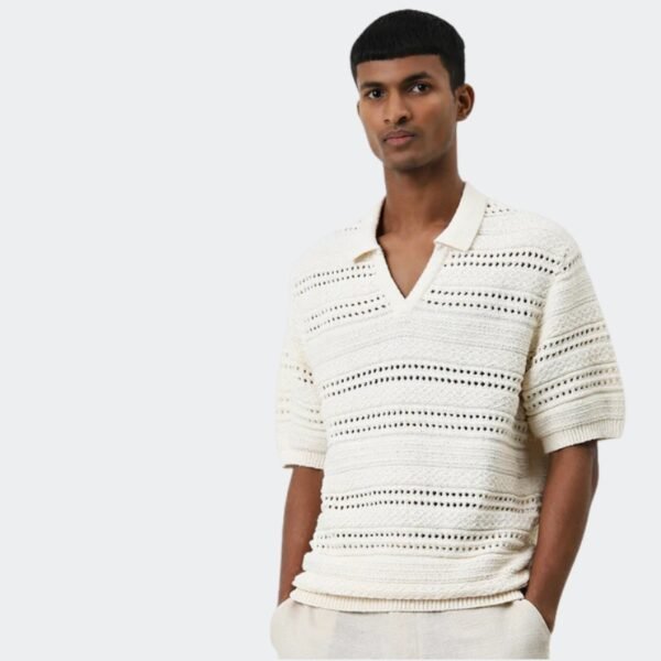 ETA Off-White Knit Textured Relaxed-Fit Polo T-Shirt