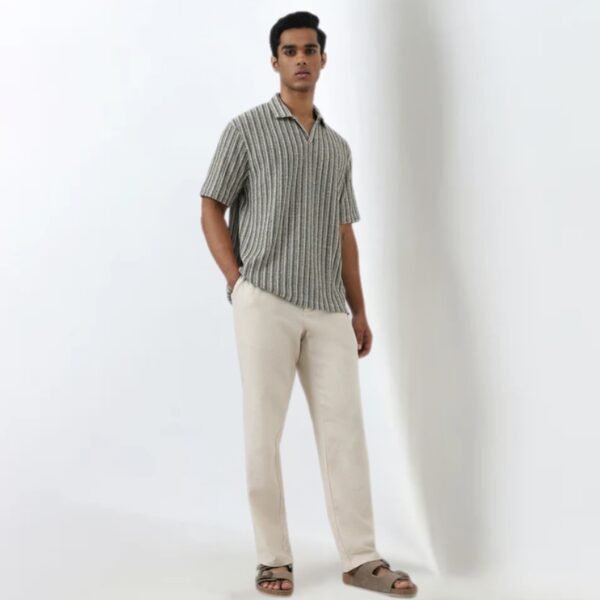 ETA Olive Striped Relaxed-Fit Cotton Polo T-Shirt - Image 2