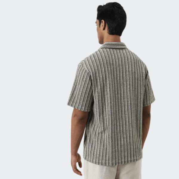 ETA Olive Striped Relaxed-Fit Cotton Polo T-Shirt - Image 3