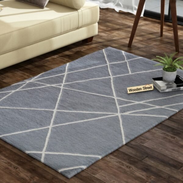 Grey Laser Geometric Pattern Hand Tufted Woolen Carpet - 6 x 4 Feet - Image 3