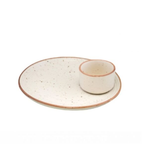 Handcrafted Stoneware Ceramic Dinner Plates Set With Chutney Bowls - Image 2
