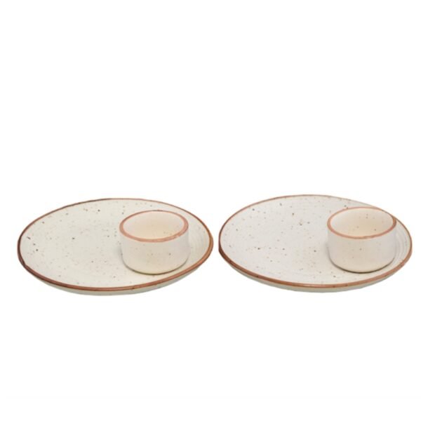 Handcrafted Stoneware Ceramic Dinner Plates Set With Chutney Bowls