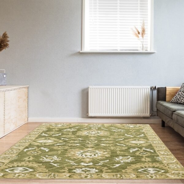 Loop Pile Floor Carpet For Living Room - 6 x 4 Feet Floral Hand-Tufted Wool Carpet - Image 2