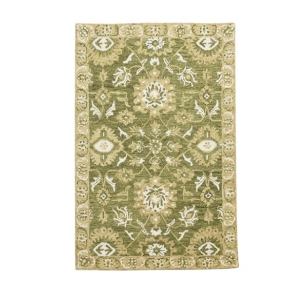 Loop Pile Floor Carpet For Living Room - 6 x 4 Feet Floral Hand-Tufted Wool Carpet
