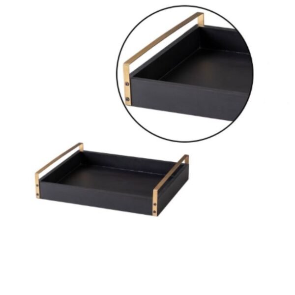 MDF Black Serving Tray Gold Handles - Image 2