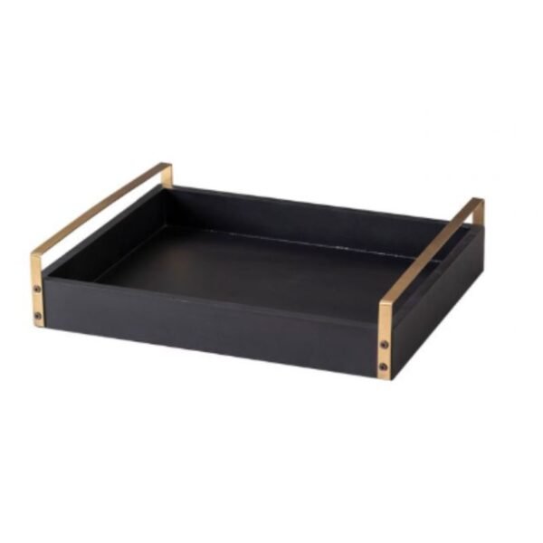 MDF Black Serving Tray Gold Handles