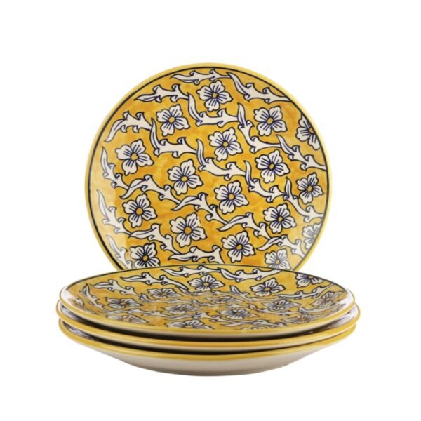 Manohar Yellow White Ceramic Dinner Plates Set of 4
