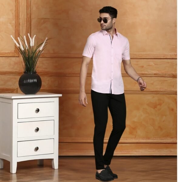 Men 100% Cotton Shirt Light Pink G115 - Image 4