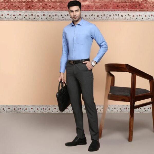Men Cotton Spandex Shirt 2 Way Stretch Blue LY8 - Image 2