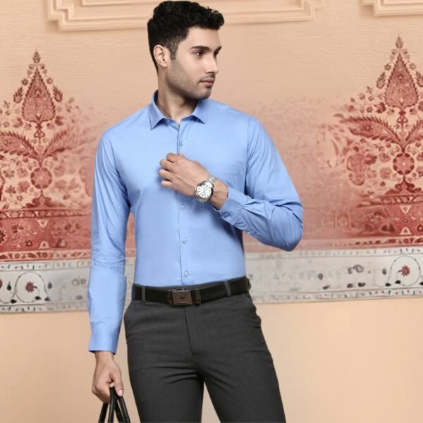 Men Cotton Spandex Shirt 2 Way Stretch Blue LY8