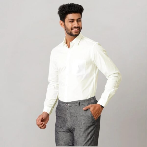 Men Cotton Spandex Shirt 2 Way Stretch Cream - Image 2