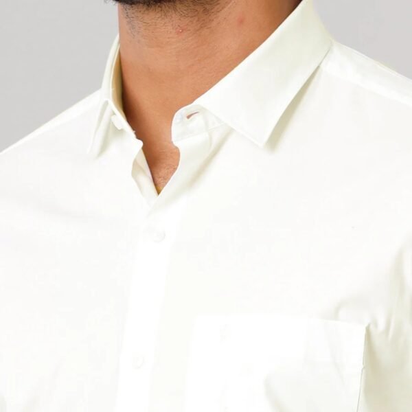 Men Cotton Spandex Shirt 2 Way Stretch Cream - Image 3