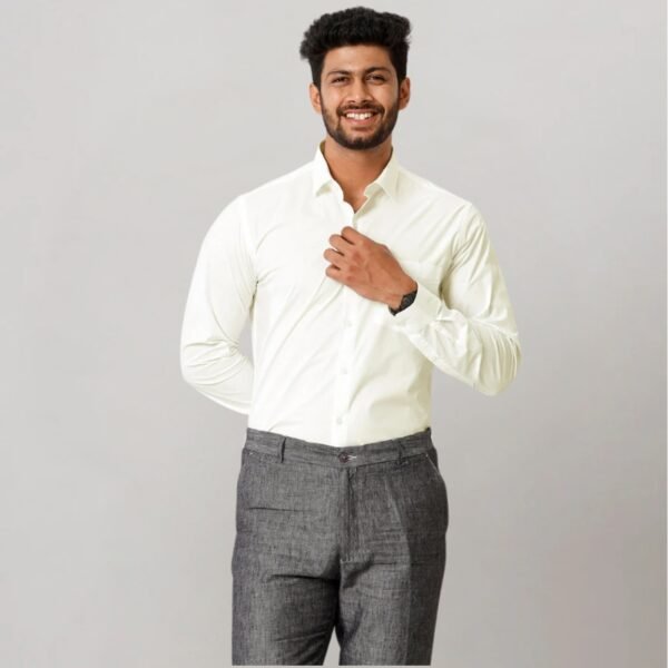 Men Cotton Spandex Shirt 2 Way Stretch Cream