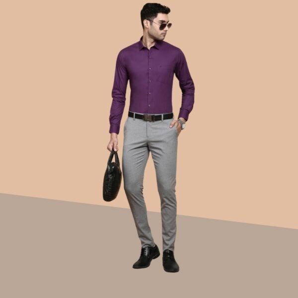 Men Cotton Spandex Shirt 2 Way Stretch Purple LY5 - Image 2