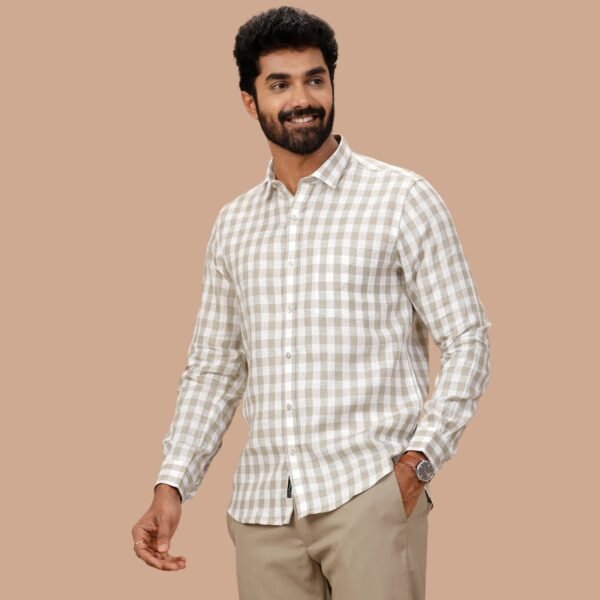 Men Pure Linen Checked Shirt Green - LS74